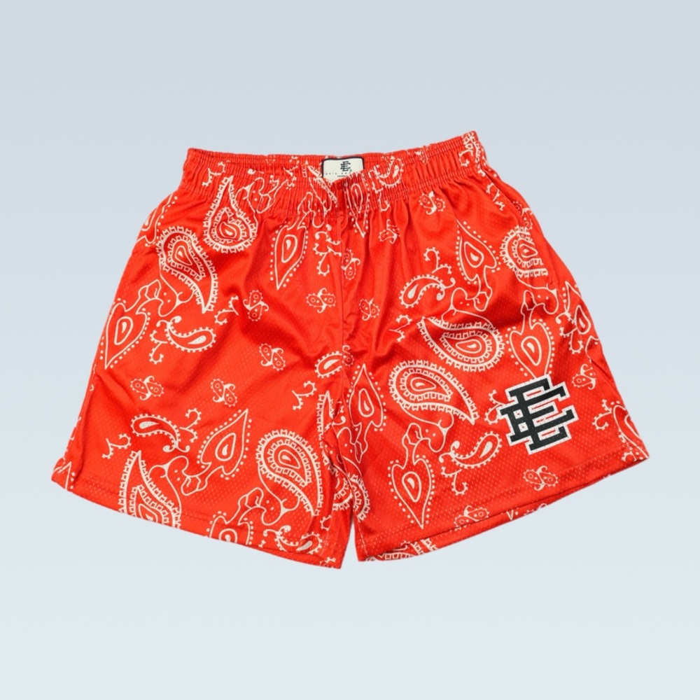 Eric Emanuel Red Athletic Shorts with Paisley Print